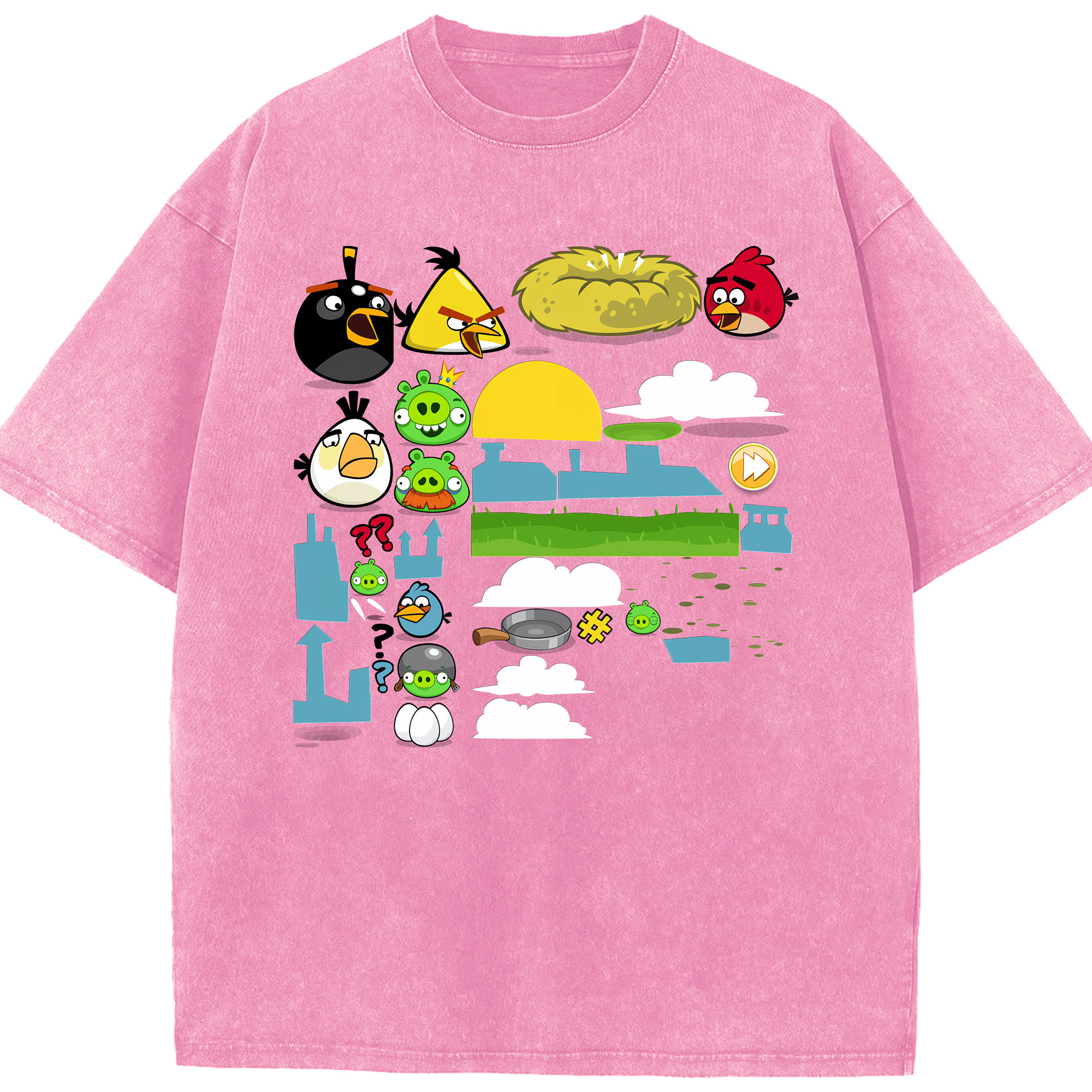 （画像用） Angry Birds アングリーバード 綿100% ヴィンテージ風 半袖Tシャツ（フロントプリント）